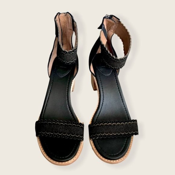 $349 Frye Black Brielle Black Scallop Suede Leather Zip Up Heeled Formal Sandals - Picture 11 of 16